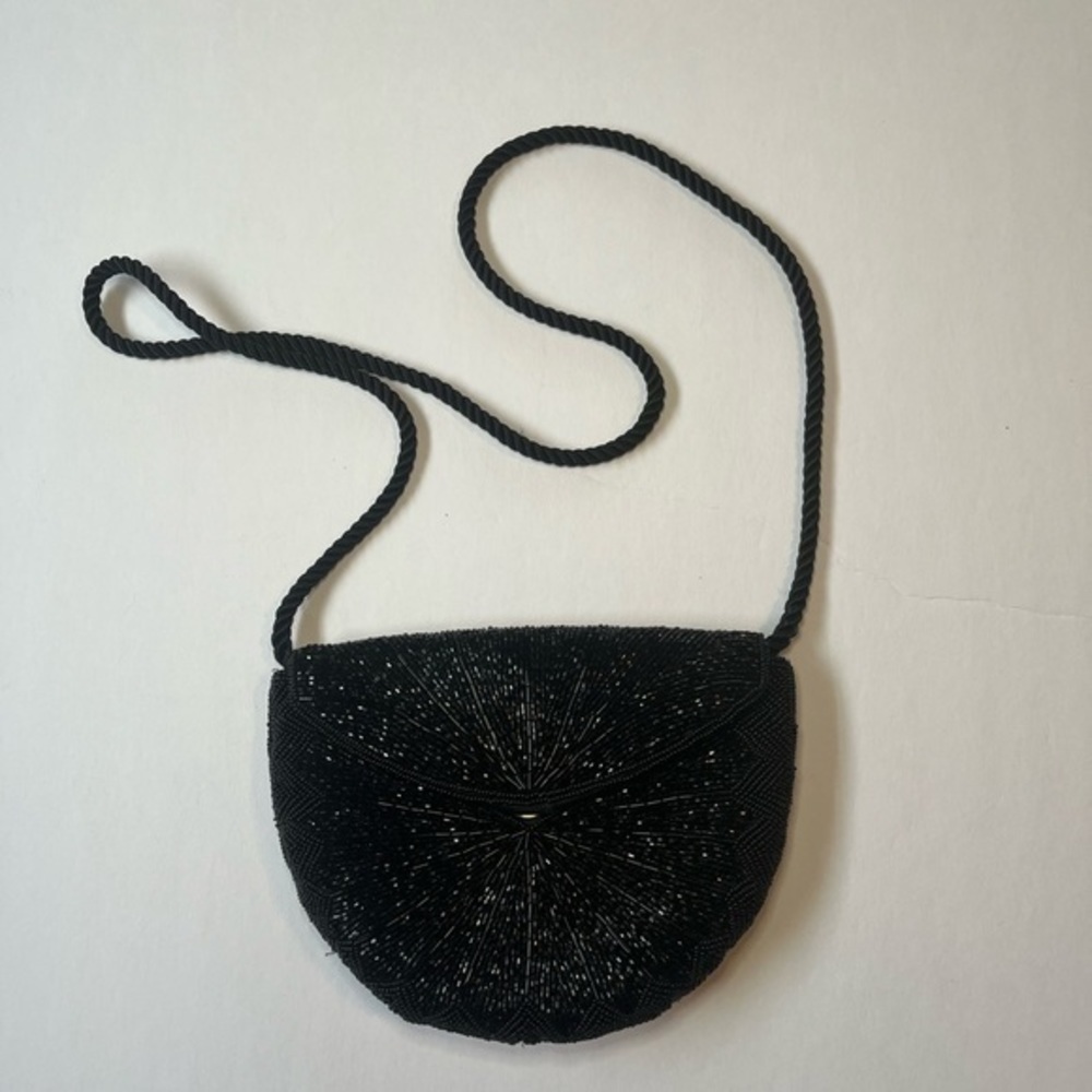 women’s Black Beaded Evening‎ Clutch/Bag/Purse with Rope Strap.